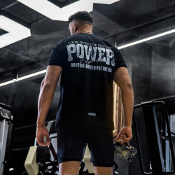 BD.POWER UP +夏季圆领正肩短袖简约美式印花健身运动T恤男宽松