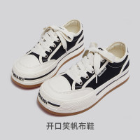 人本 松糕厚底帆布鞋女休闲百搭运动板鞋ins街拍潮开口笑大头女鞋