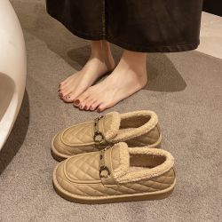 冬季加绒保暖外穿棉鞋时尚百搭软底加厚毛毛一脚蹬懒人平底休闲鞋