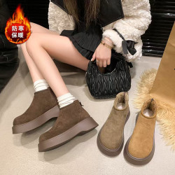 牛皮勃肯马丁靴女冬季加绒保暖厚底勃肯鞋一脚蹬毛毛鞋D211
