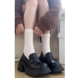 南在南方厚底黑色法式乐福鞋女205新款春秋季百搭粗跟英伦小皮鞋
