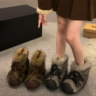 贾不假 现货贾不假雪地靴女款2026新款流行复古保暖百搭小个子厚底毛毛靴