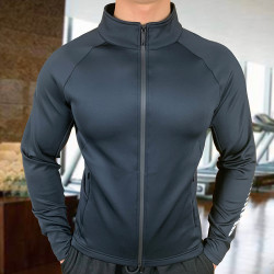 秋冬季无帽健身外套男士透气弹力速干衣立领运动长袖私人教练工服