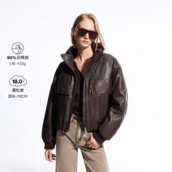 ONLY 冬季复古机车风短款立领羽绒服女