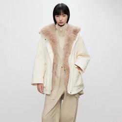 ONLY 2025冬季休闲宽松翻领工装派克羽绒服女