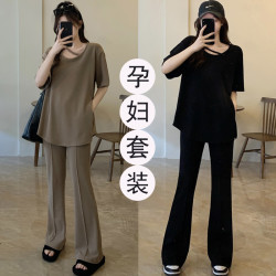 孕妇装夏季套装春秋款时尚卫衣休闲短袖上衣运动孕妇裤子两件套