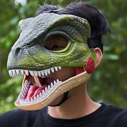 成奇隆 迅猛龙恐龙头面具仿真头套迅猛龙头套嘴巴张开逼真侏罗纪恐玩具