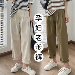 带口袋可调节孕妇裤夏天透气托腹裤怀孕期宽松春秋薄款孕妇休闲裤