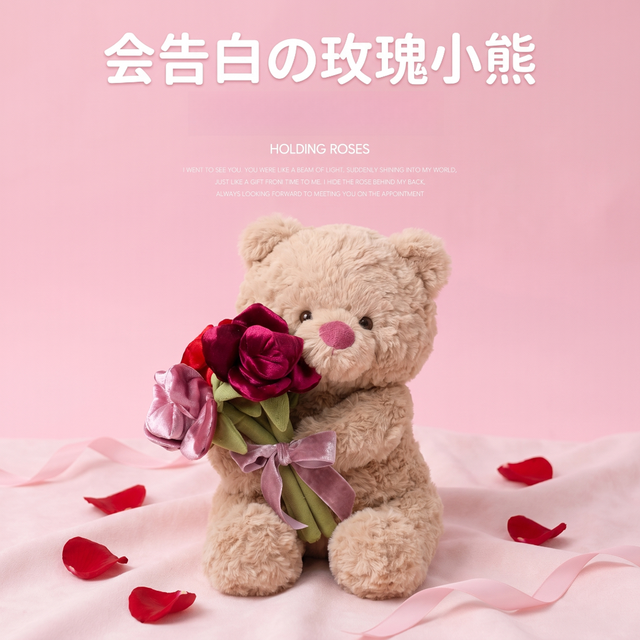 圆梦贝贝 520情人节礼物玫瑰小熊妮娜毛绒玩偶抱枕生日送女生女朋友老婆