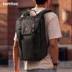 tomtoc 休闲双肩包男女背包大学生书包16英寸电脑包运动轻便出游旅行TA1 速黑 22L