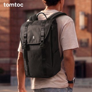 tomtoc 休闲双肩包男女背包大学生书包16英寸电脑包运动轻便出游旅行TA1 速黑 22L