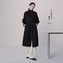 LILY 【100%羊毛】女装立领双面呢长款毛呢外套