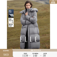 ELLE 白鸭绒填充 灰色 S码 长款连帽羽绒服