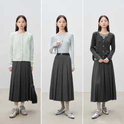 自巧 小个子高腰显瘦A字压褶半身裙女冬装新款梨型身材百褶裙