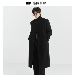 伯爵卓尔 垫肩长款全羊毛大衣100%男士2025秋冬新款通勤毛呢外套男 P441154 子夜黑 XL (180)