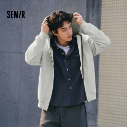 森马 男士针织连帽夹克 浅花灰 M