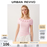 UR UR2026秋季新款女装都市立体花朵圆领短袖针织衫UYU960097 浅粉色 M