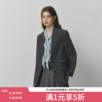 范思蓝恩 撞色线一字袋西装外套2025秋新款宽松百搭平驳领外套3150 深灰色 M