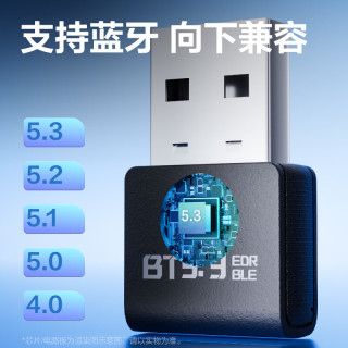 得力 USB蓝牙适配器5.3蓝牙接收器发射器免驱 笔记本电脑台式机连接键盘鼠标外置音频音响无线蓝牙耳机