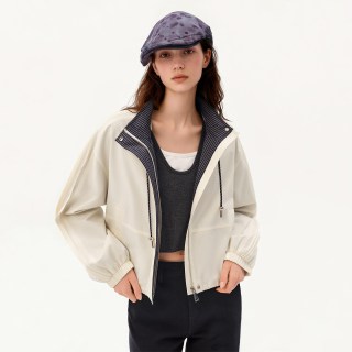 自巧 小个子机能防风H型立领打条工艺格纹拼接短外套女2026秋新款