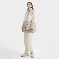 FILA 女装女式羽绒服女士保暖撞色中长款派克工装羽绒服