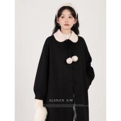 鹿向南 《松酥雪顶》气质单面夹棉毛呢外套女