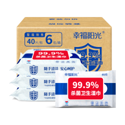 幸福阳光 湿巾杀菌消毒洁肤巾家庭实惠装湿巾小包便携小包40片6包