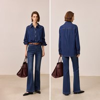 LILY 蓝色牛仔衬衫女上衣外套2026新款复古刺绣休闲长袖加厚衬衣