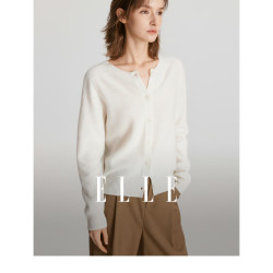ELLE 100%绵羊毛 圆领针织衫 米白色 M
