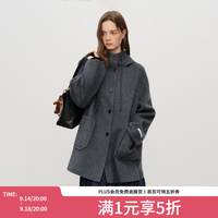 范思蓝恩 学院风减龄连帽双面呢大衣女中长款羊毛呢外套4177 灰色 XXS