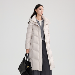 艾莱依 冬季羽绒服女款长款2024连帽气质大衣修身加厚收腰外套