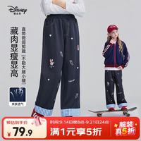 迪士尼 疯狂动物城朱迪兔女童牛仔裤2026秋季格纹卷边卡通刺绣直筒休闲裤 蓝格