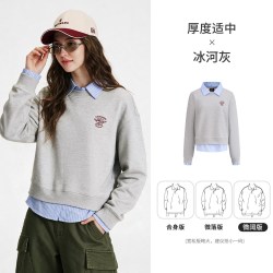 NVG·YOUNG navigare小帆船灰色长袖卫衣假两件女2026秋季新款宽松休闲上衣