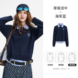 NVG·YOUNG navigare小帆船长袖卫衣女宽松休闲黑色假两件套头上衣秋季新款