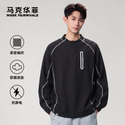 马克华菲 华夫格圆领卫衣男2026秋季新款宽松舒适休闲运动百搭上衣