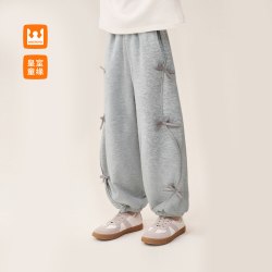 皇室童缘 女童软软裤针织卫裤秋季新款2026蝴蝶结束脚长裤运动裤子