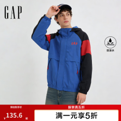 Gap 男女装春季款防泼水印花logo撞色常规连帽外套722859 蓝色