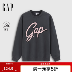 Gap 男女装秋季抓绒印花logo圆领卫衣宽松休闲上衣788465 灰色