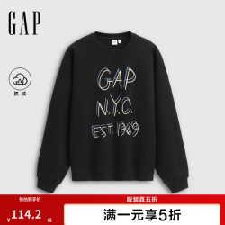 Gap 男女装春款logo印花抓绒宽松套头卫衣休闲上衣788125 黑色