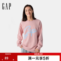 Gap 男女装春季款贴布绣logo圆领卫衣宽松休闲上衣721016 粉色