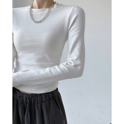 木昱子 秋季白色长袖T恤女2026百搭休闲上衣修身显瘦秋装好看基础打底衫