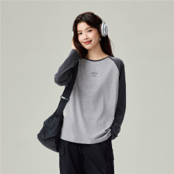 佐丹奴 2026秋冬宽松纯棉刺绣撞色圆领色块拼接t恤女长袖13326612