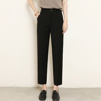 亚杼禾 裤子西装裤女春秋夏季显瘦烟管裤大码工作职业黑色西裤正装裤穿搭