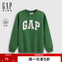 Gap 女童秋季毛巾绣logo抓绒宽松套头卫衣儿童装805319 墨绿色