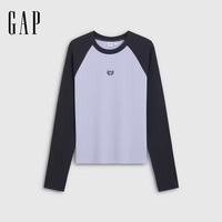 Gap 女装2026秋季新款logo刺绣撞色插肩袖罗纹修身T恤2KN623023