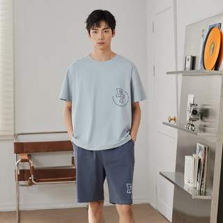 芬腾 FX27921168 纯棉短袖短裤套装 灰兰 XL 家居服