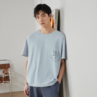 芬腾 FX27921168 纯棉短袖短裤套装 灰兰 XL 家居服