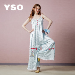 YSO 睡衣女夏季冰丝波点吊带长裙连体度假风家居服  M