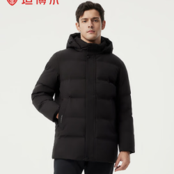 坦博尔 90白鸭绒！羽绒服680+蓬 休闲保暖可拆帽 黑