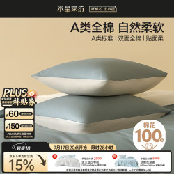 水星家纺 枕套全棉枕头套100%纯棉A类枕头罩一对装双人家用48x74cm青 青